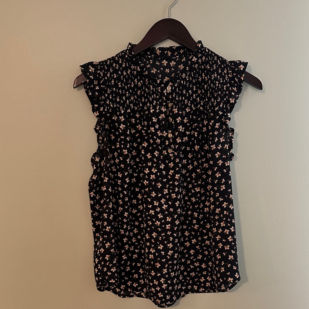 LOFT Black Floral Ruffle Sleeve Camisole